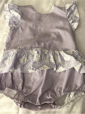 Lavender Gingham Baby One-Piece with Floral Ruffle Trim
